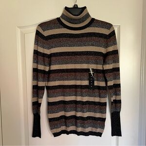 [NWT] Worthington Women’s Metallic Striped Sweater (Brown Black Silver, Size M)